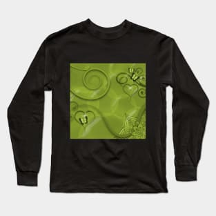 Hearts Twinkling, Vines Creeping, Butterflies Flying, Bubbles Floating , Flowers & Leaves in a Fantasy World of Green Long Sleeve T-Shirt